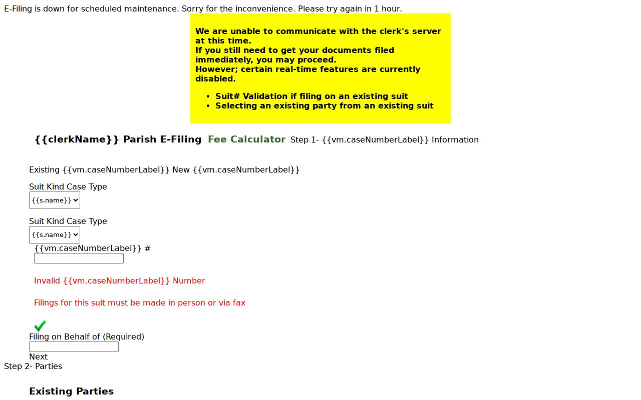 West Carroll Parish civil docket electronic filing workflow screen