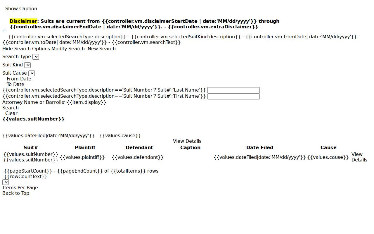 West Carroll Parish civil docket search fields in Clerk Connect