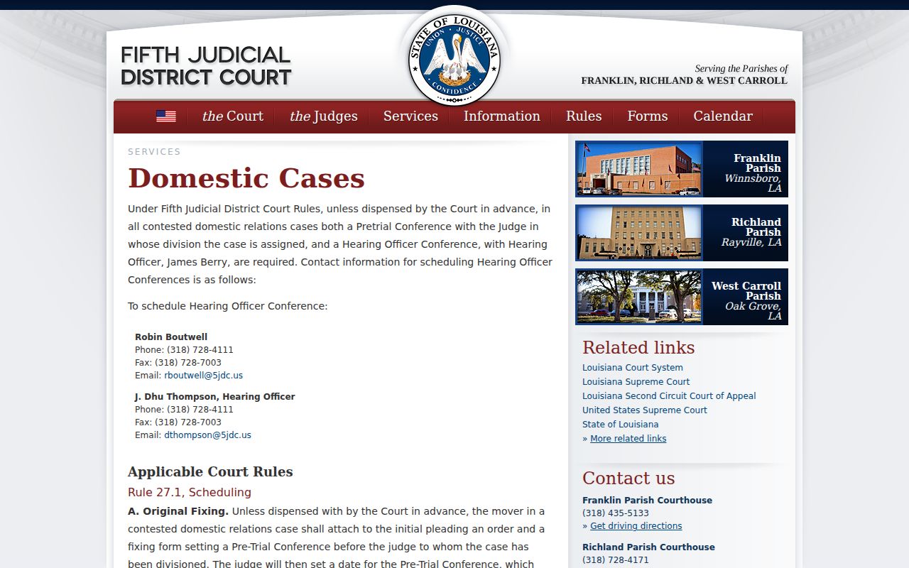 West Carroll Parish court schedule domestic cases information