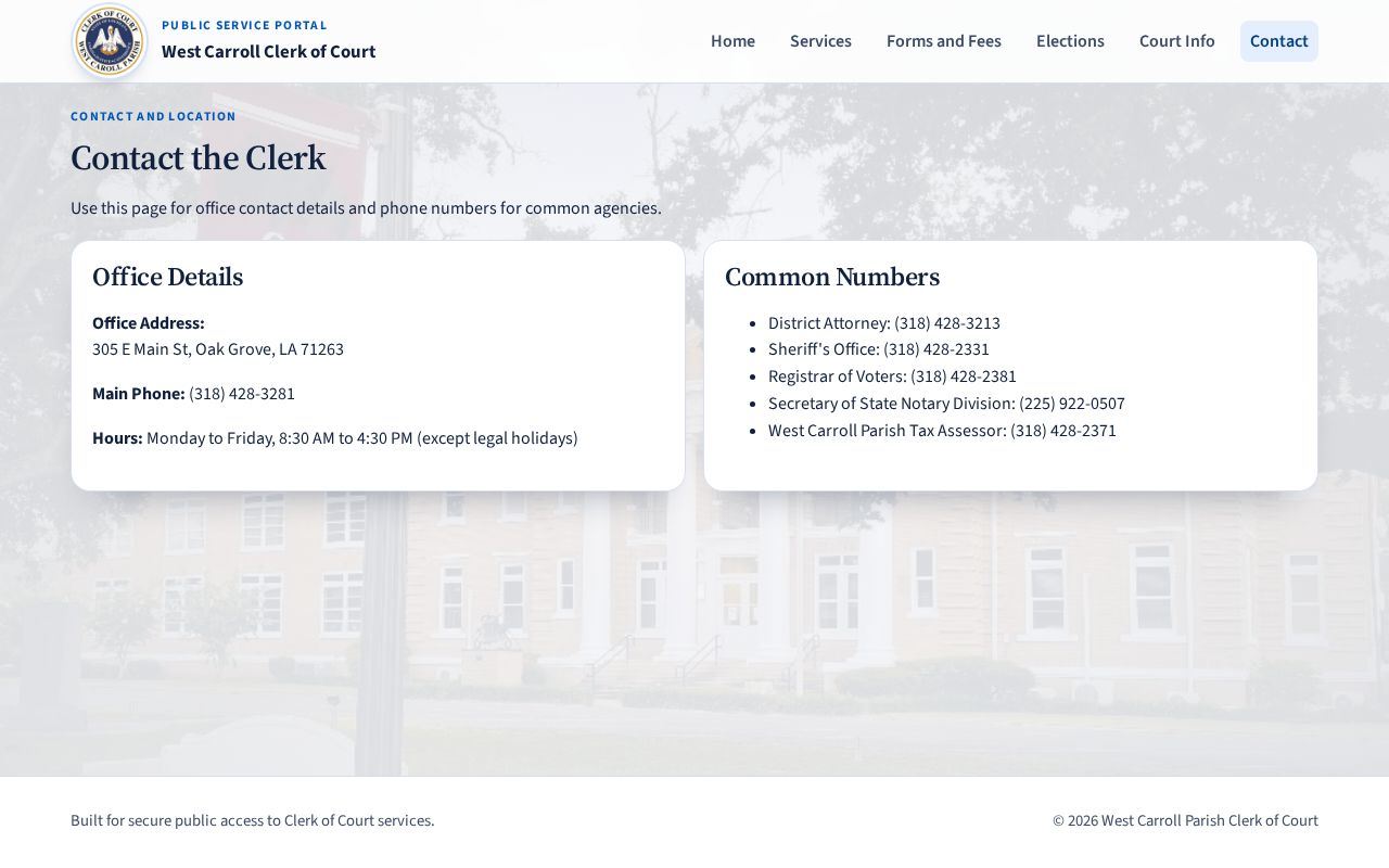West Carroll Parish court records clerk contact source