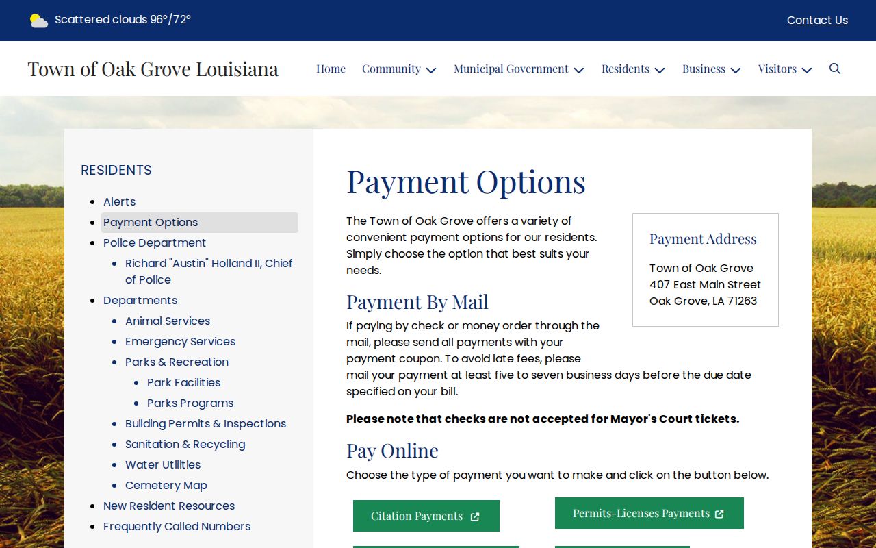 West Carroll Parish traffic court Oak Grove payment source