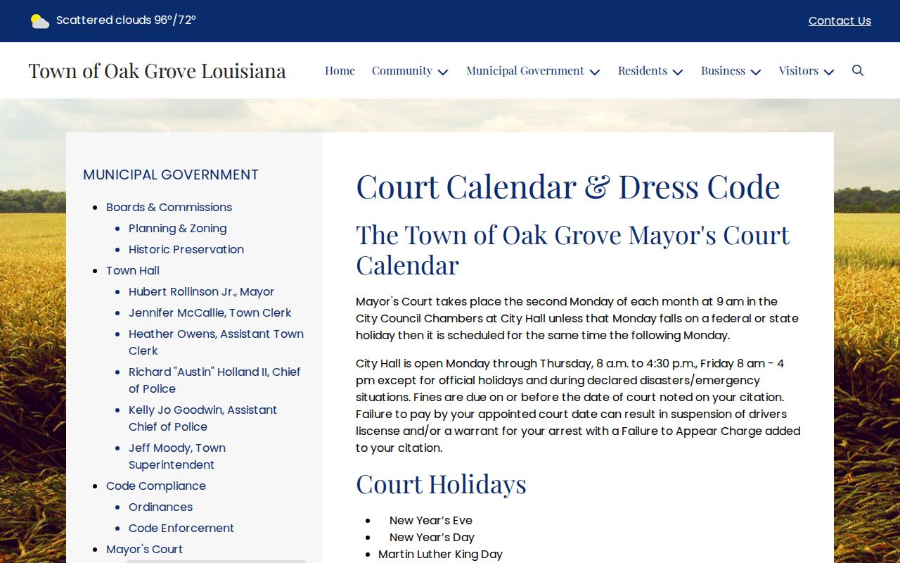 West Carroll Parish traffic court Oak Grove calendar source