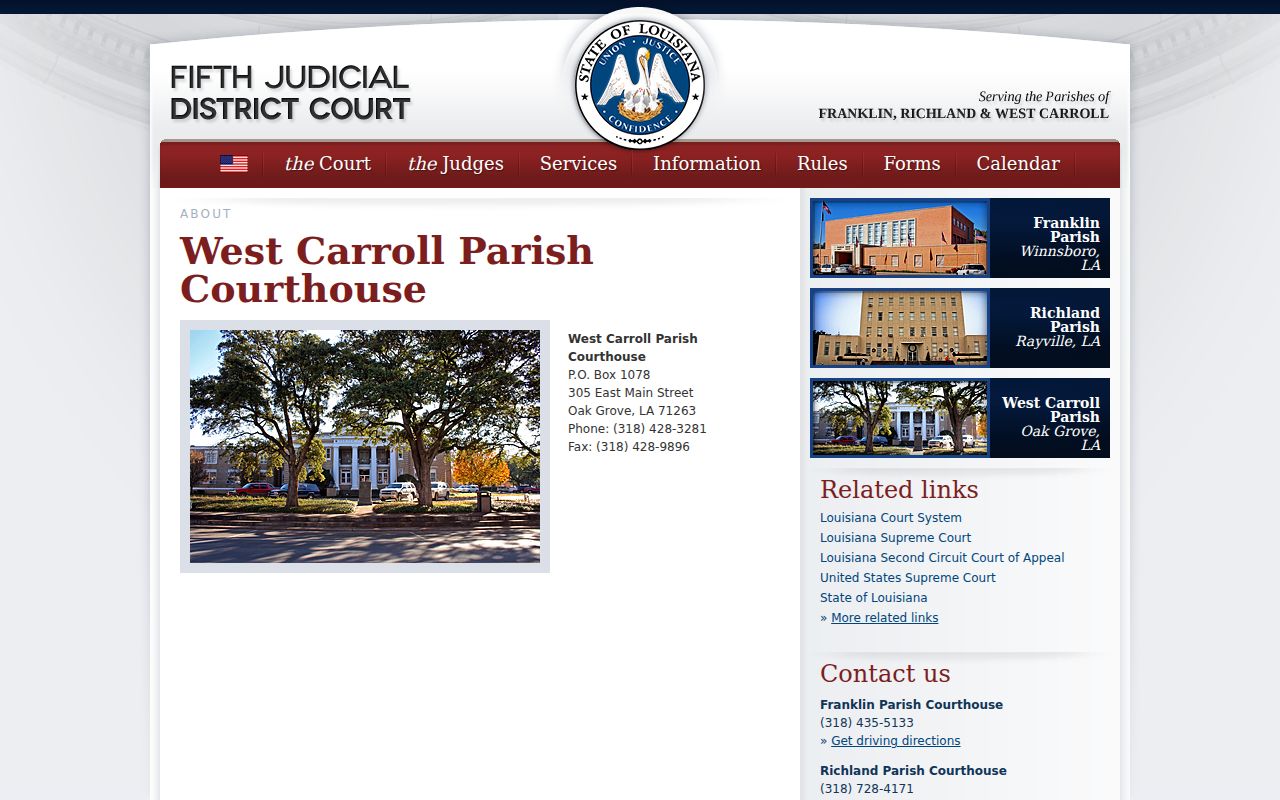 West Carroll Parish court docket courthouse information