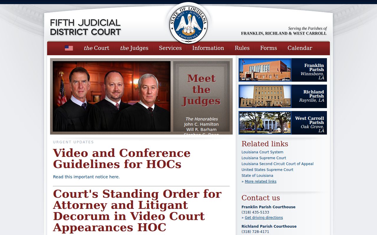 West Carroll Parish court docket Fifth Judicial District Court
