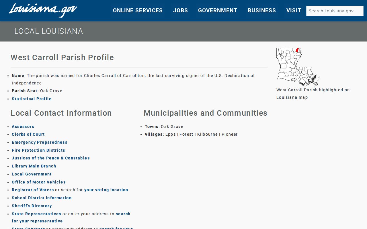West Carroll Parish court docket Louisiana parish profile